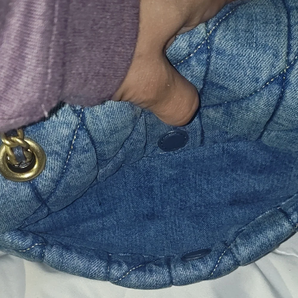 Coach Quilted Denim Shoulder Bag with Gold Chain - Picture 6 of 8